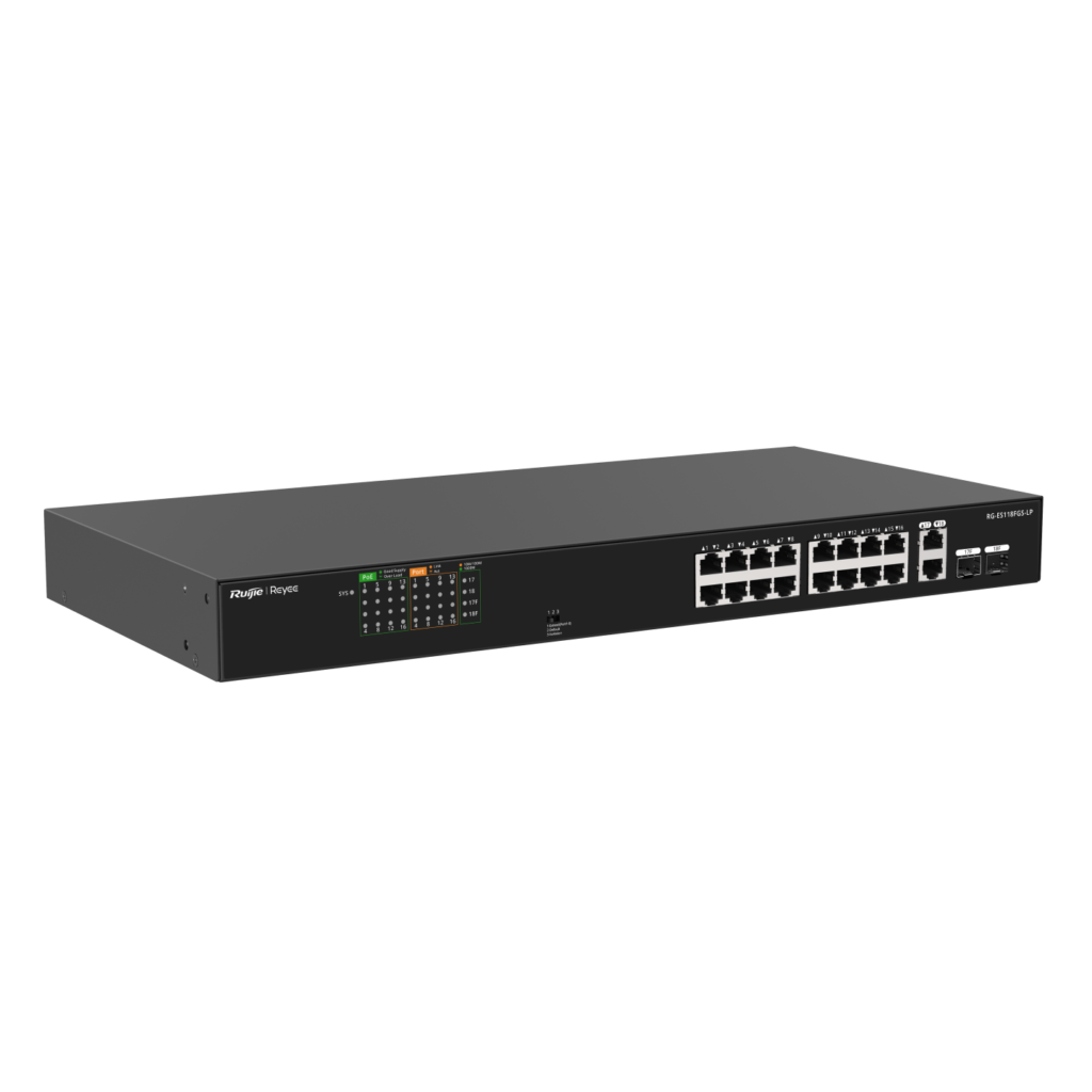 Ruijie Reyee 16 Port PoE 2 Uplink 100 Mbps Unmanaged PoE Switch – RG-ES118FGS-LP