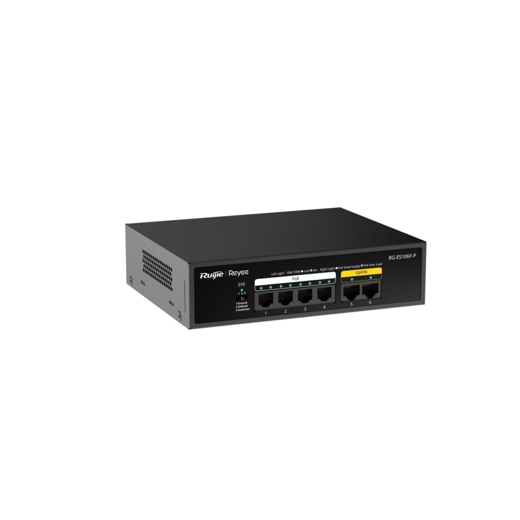 Ruijie Reyee 4 Port PoE 2 uplink 10/100 Mbps Unmanaged PoE Switch – RG-ES106F-P